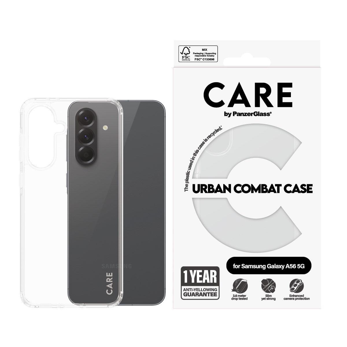 CARE by PanzerGlass® Flagship Case Transparent Urban Combat m. Klarer Rahmen Samsung Galaxy A56 5G